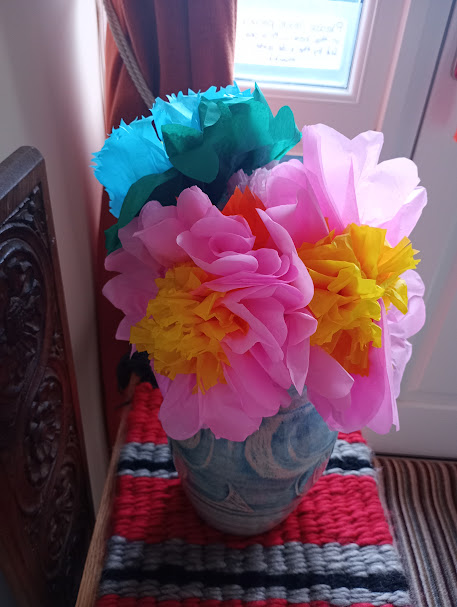 Image of a vase of paper flowers