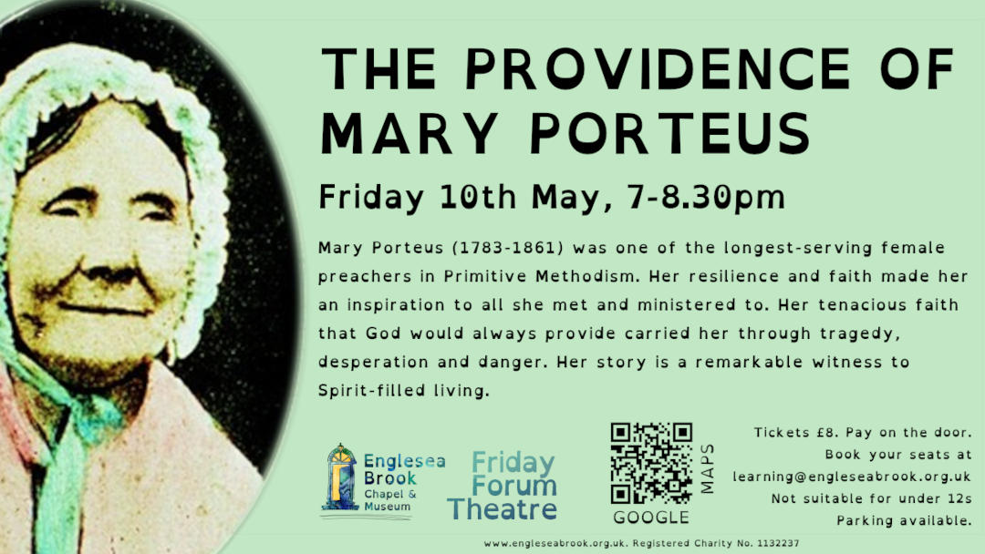 Advertisement for The Providence Of Mary Porteus, our Friday Forum Theatre presentation for 10th May